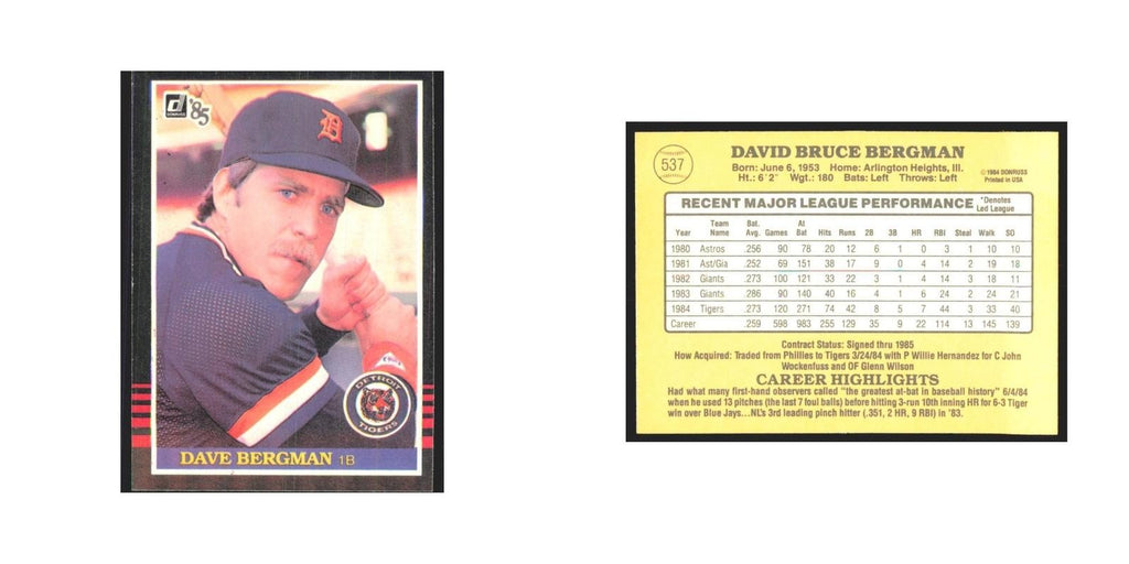 1985 Donruss Dave Bergman Tigers #537