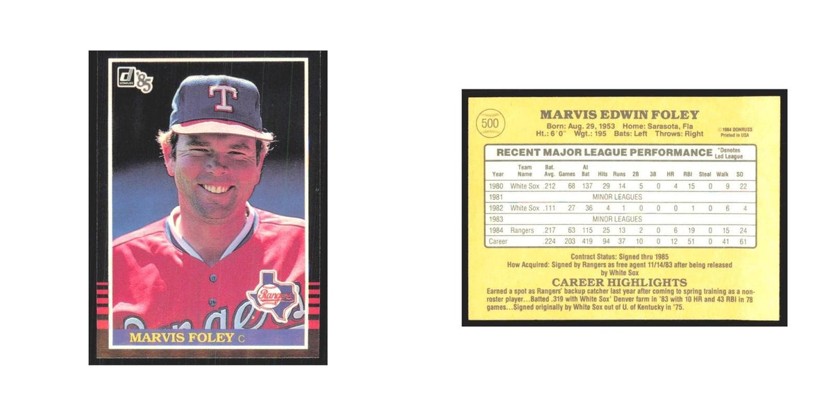 1985 Donruss Marvis Foley Rangers #500