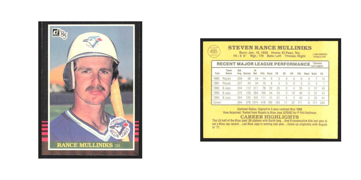 1985 Donruss Rance Mulliniks Blue Jays #485