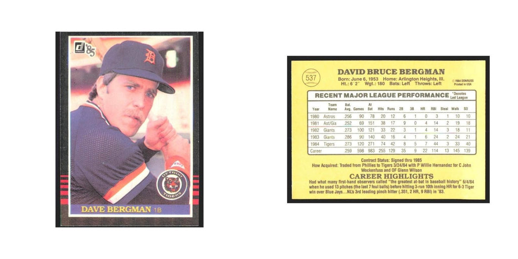 1985 Donruss Dave Bergman Tigers #537