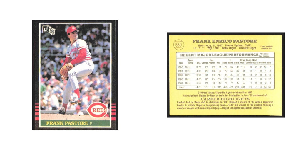 1985 Donruss Frank Pastore Reds #550