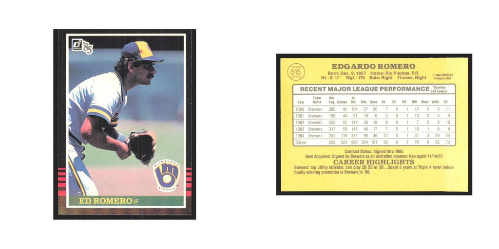 1985 Donruss Ed Romero Brewers #515