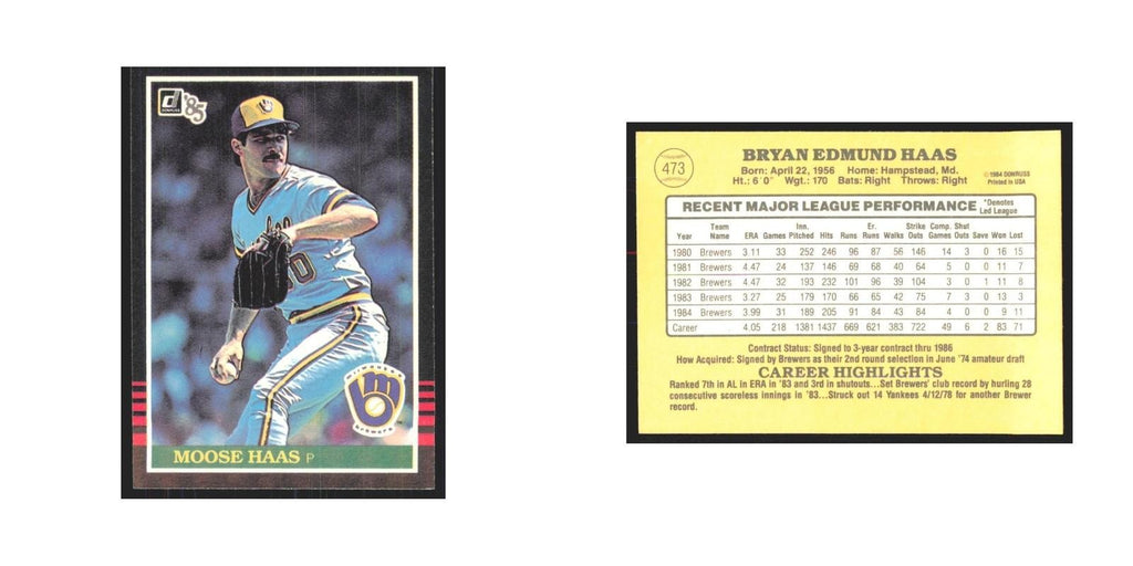 1985 Donruss Moose Haas Brewers #473