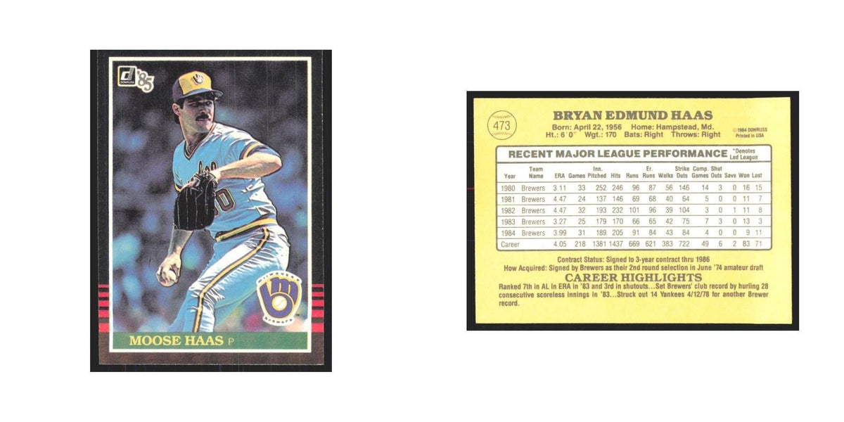 1985 Donruss Moose Haas Brewers #473