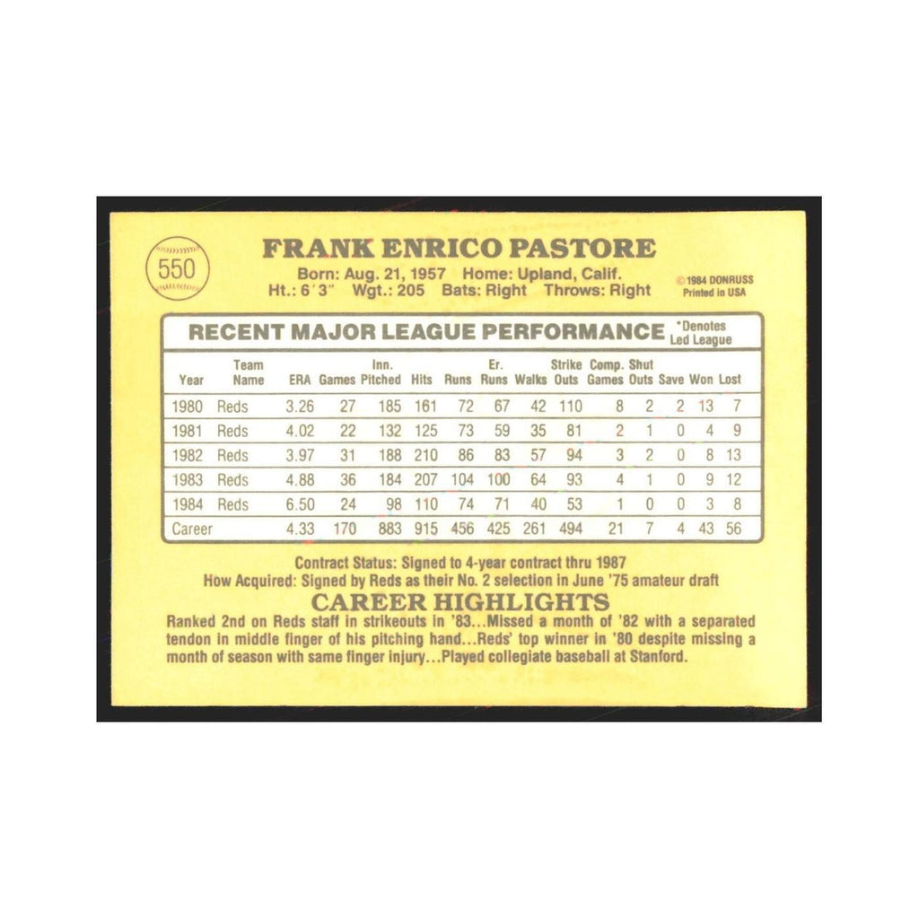 1985 Donruss Frank Pastore Reds #550