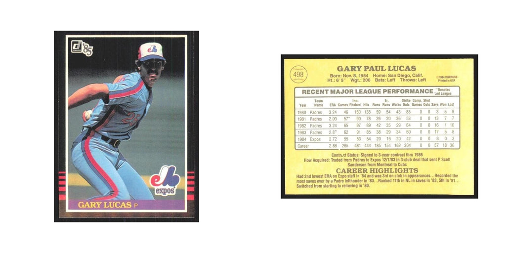 1985 Donruss Gary Lucas Montreal Expos #498
