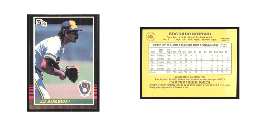 1985 Donruss Ed Romero Brewers #515
