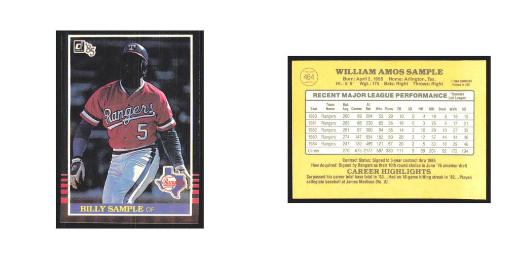 1985 Donruss Billy Sample Rangers #464