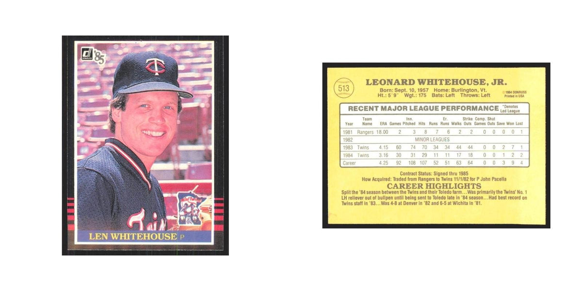 1985 Donruss Len Whitehouse Twins #513