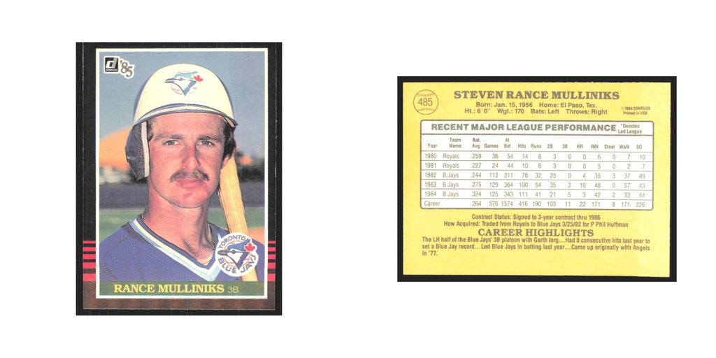 1985 Donruss Rance Mulliniks Blue Jays #485