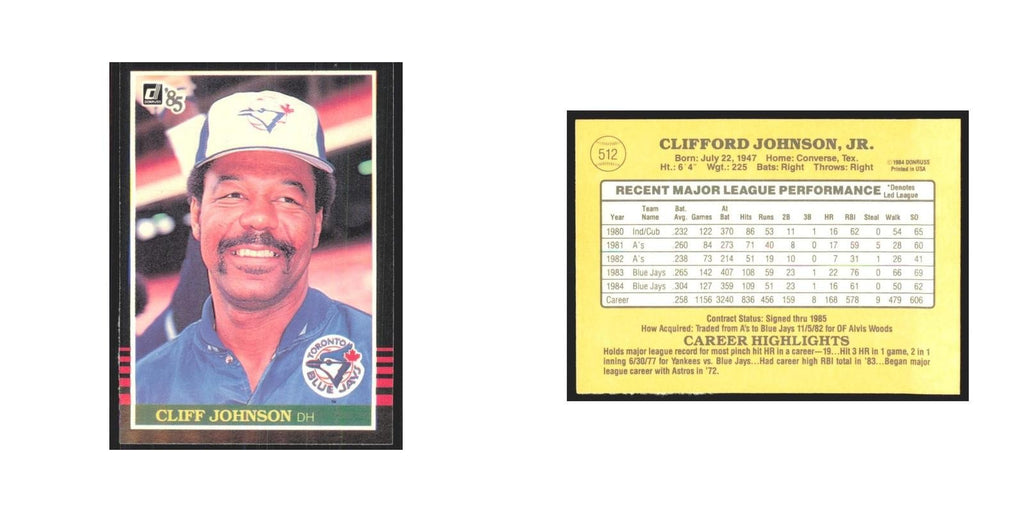 1985 Donruss Cliff Johnson Blue Jays #512