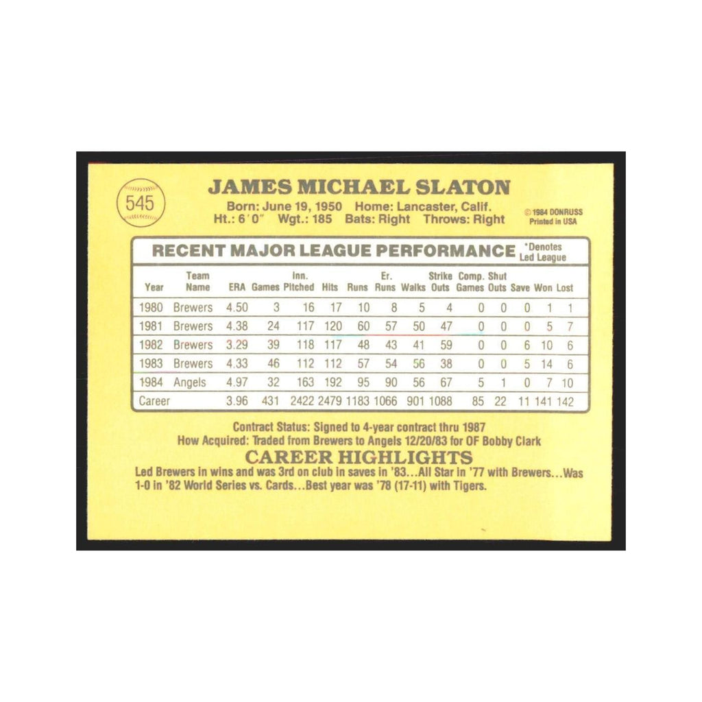 1985 Donruss Jim Slaton Angels #545