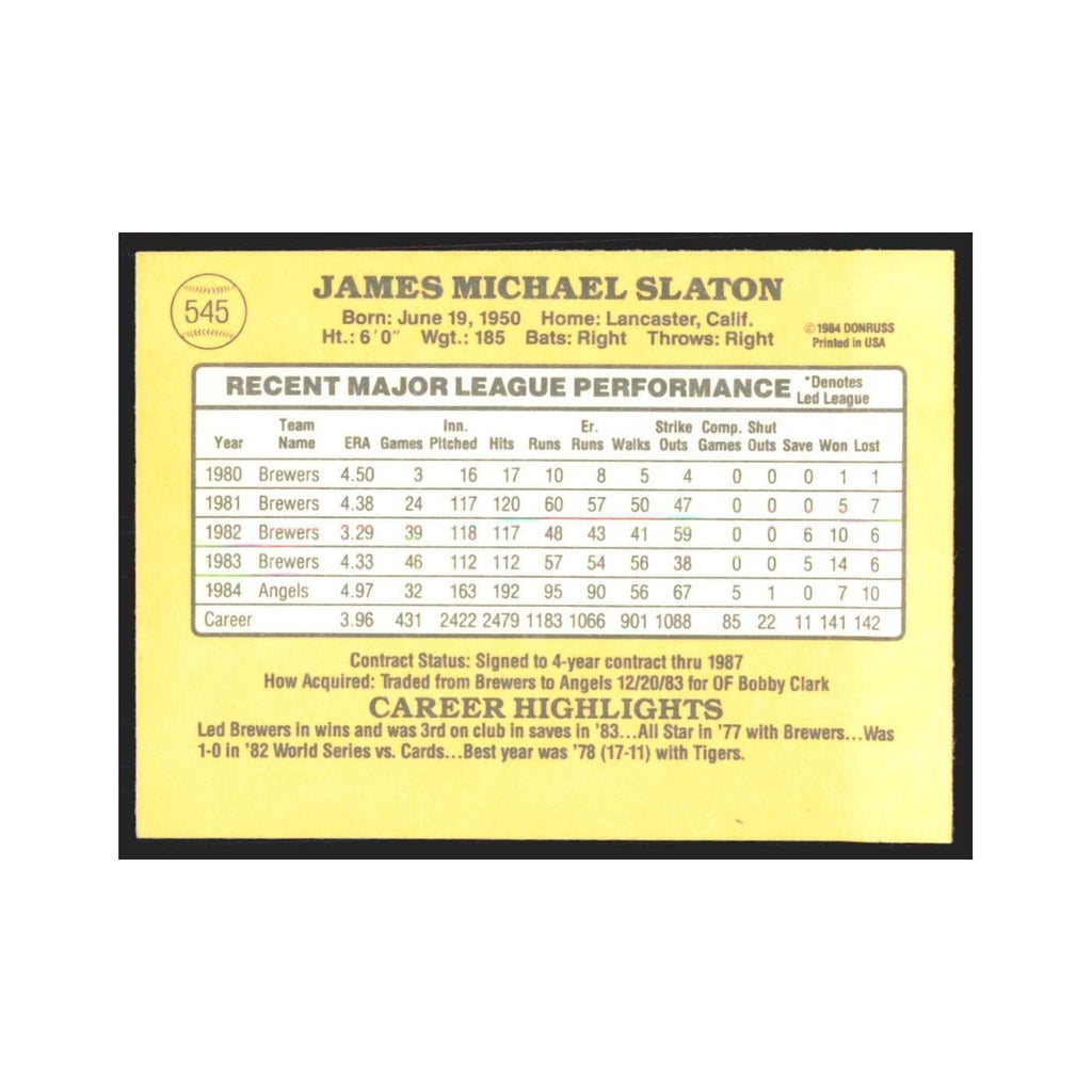 1985 Donruss Jim Slaton Angels #545