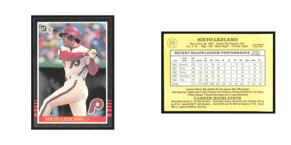 1985 Donruss Sixto Lezcano Phillies #529
