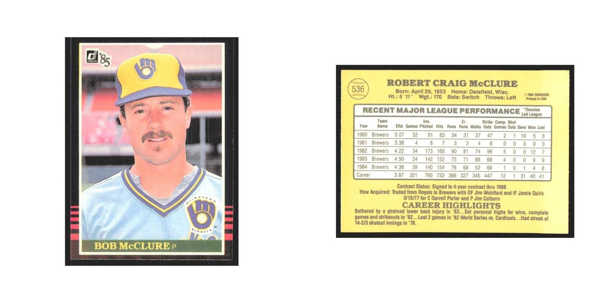 1985 Donruss Bob McClure Brewers #536
