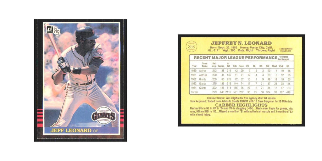 1985 Donruss Jeff Leonard Giants #358