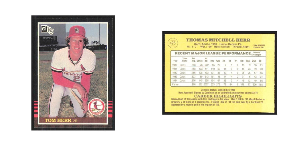 1985 Donruss Tom Herr Cardinals #425