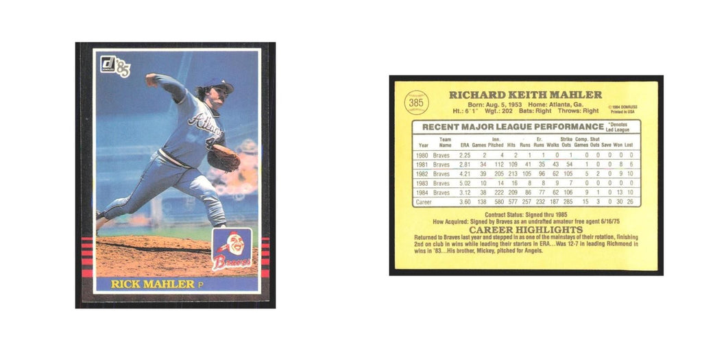 1985 Donruss Rick Mahler Braves #385