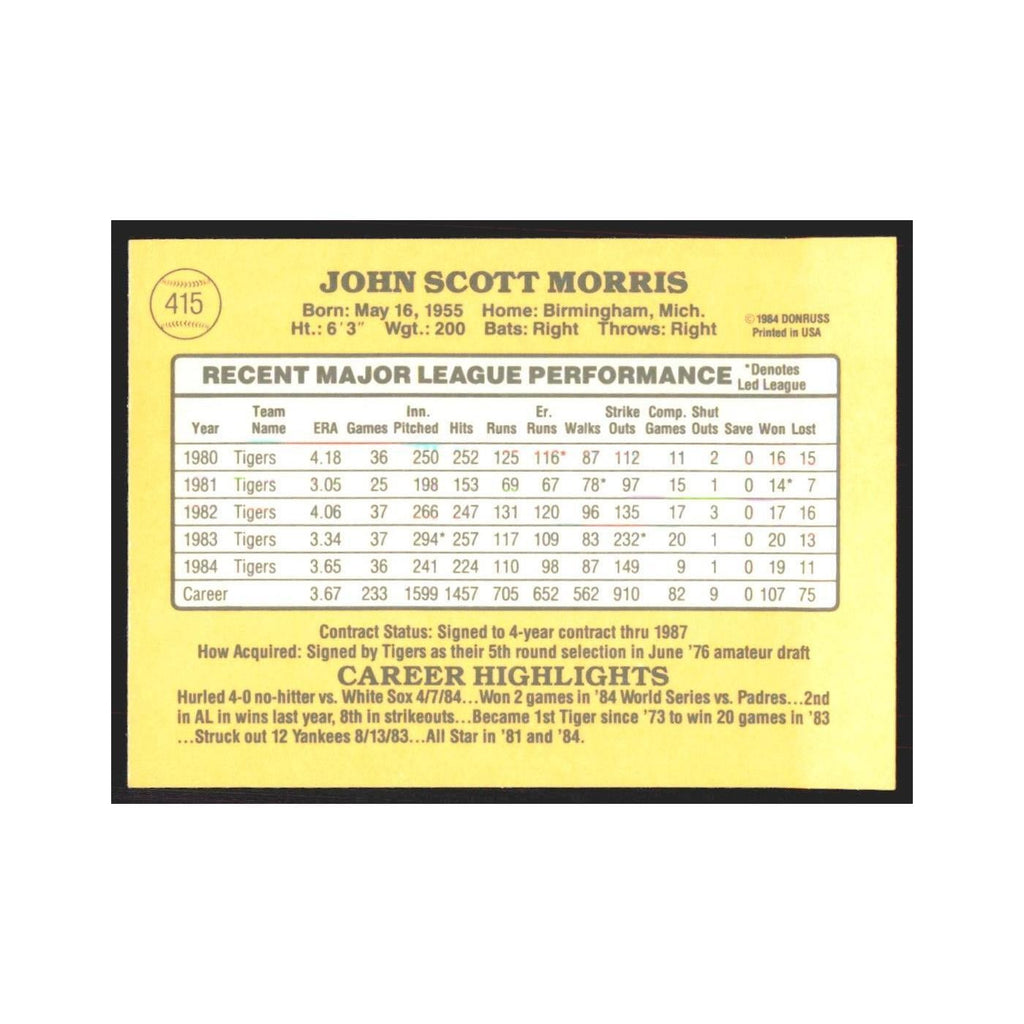 1985 Donruss Jack Morris Tigers #415