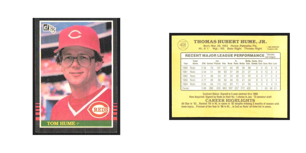 1985 Donruss Tom Hume Reds #408