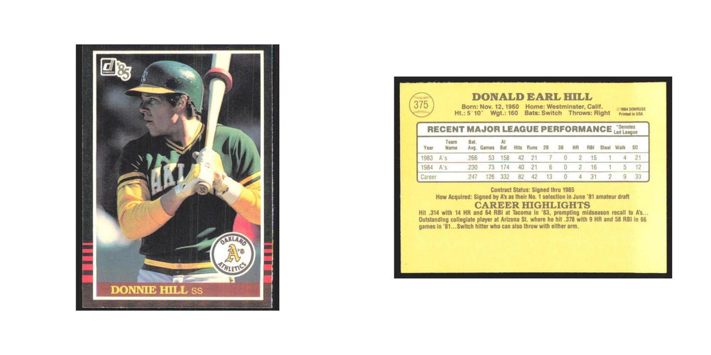 1985 Donruss Donnie Hill Athletics #375