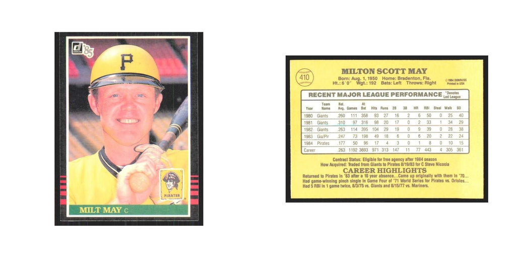 1985 Donruss Milt May Pirates #410
