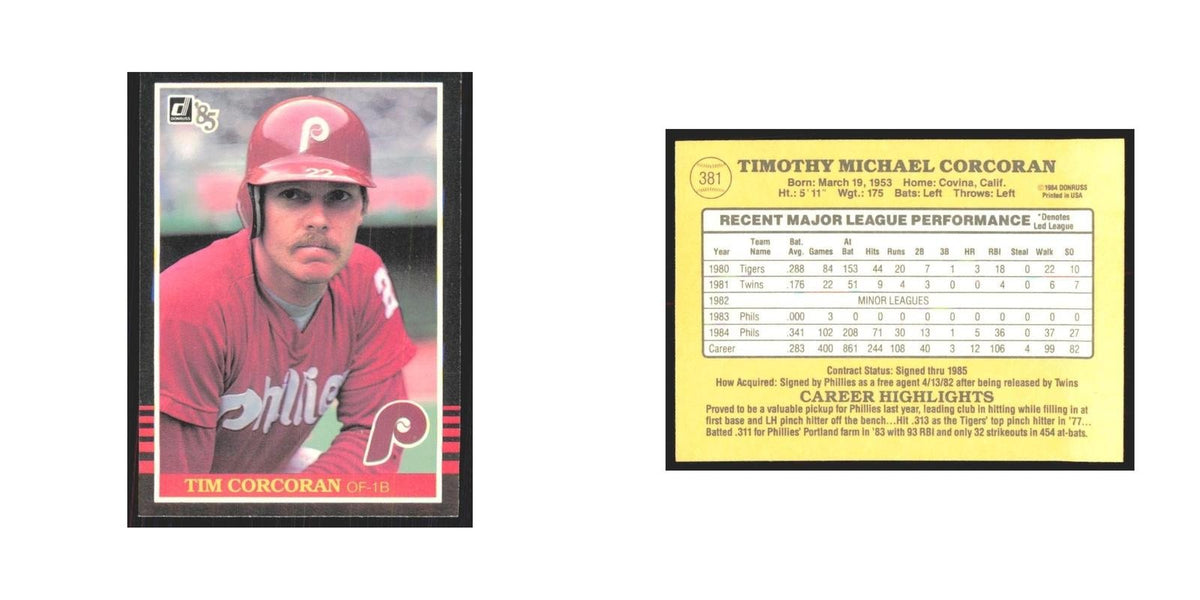 1985 Donruss Tim Corcoran Phillies #381