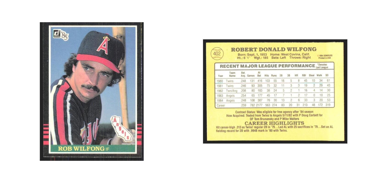 1985 Donruss Rob Wilfong Angels #402