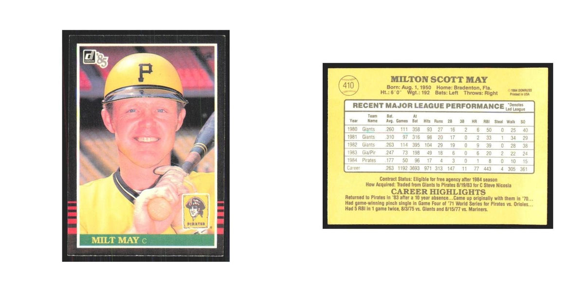 1985 Donruss Milt May Pirates #410