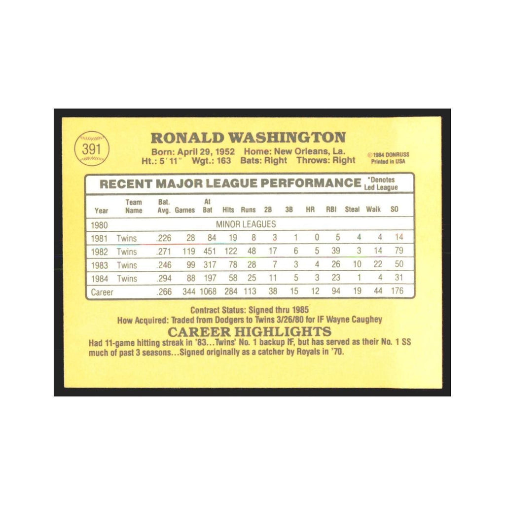 1985 Donruss Ron Washington Twins #391