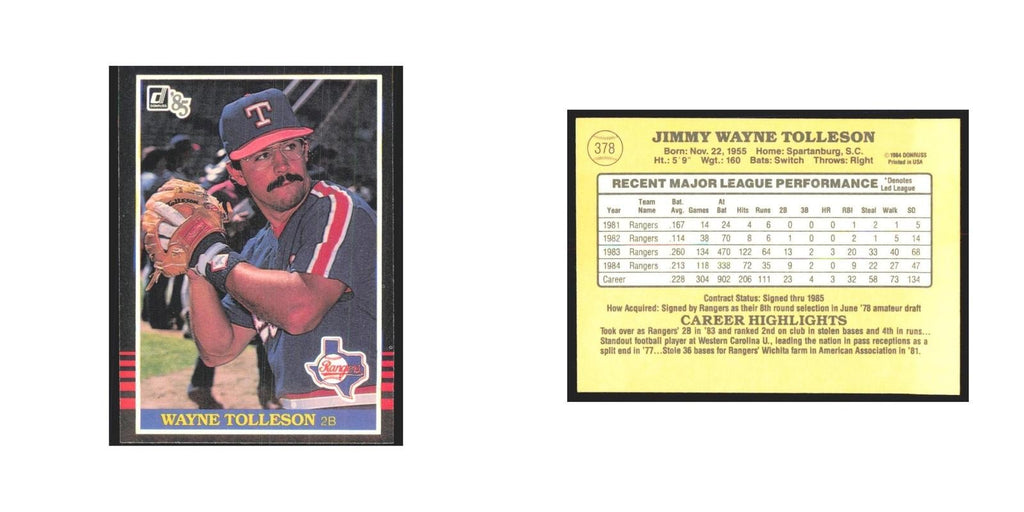 1985 Donruss Wayne Tolleson Rangers #378