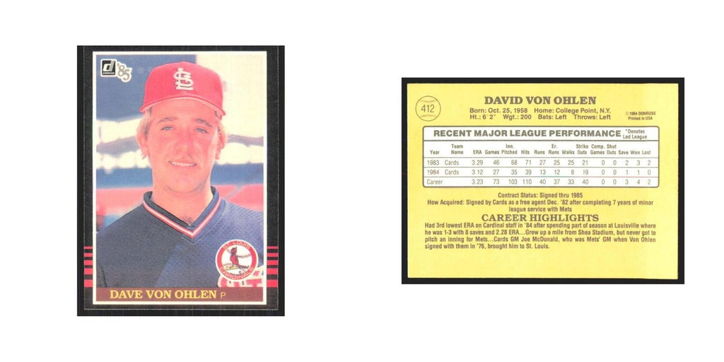 1985 Donruss Dave Von Ohlen Cardinals #412