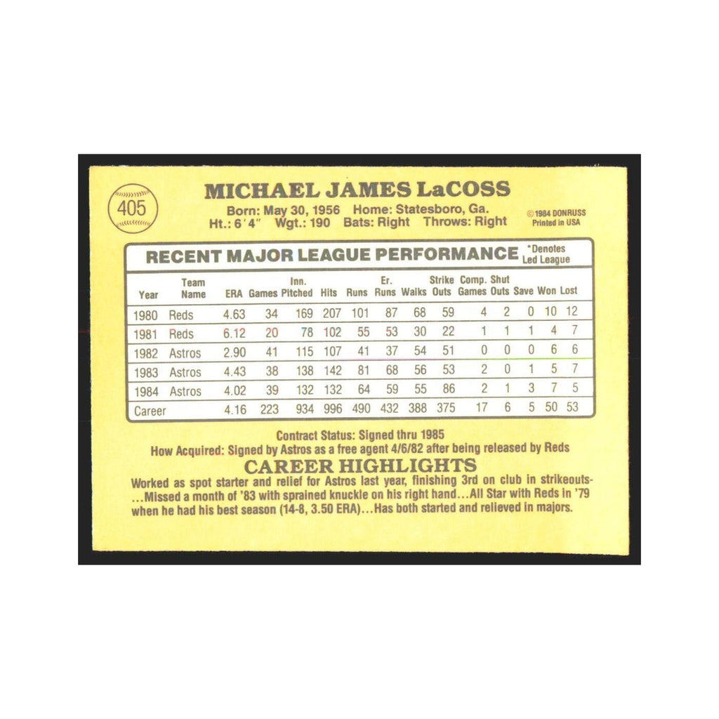 1985 Donruss Mike LaCoss Astros #405