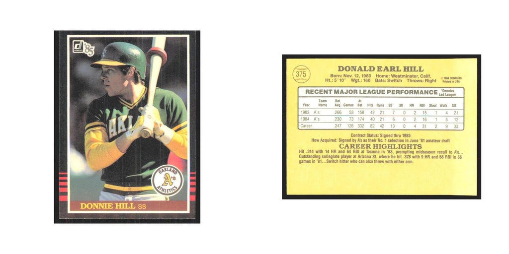 1985 Donruss Donnie Hill Athletics #375