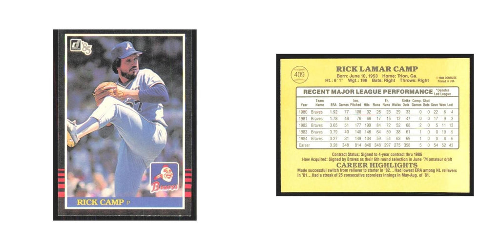 1985 Donruss Rick Camp Braves #409