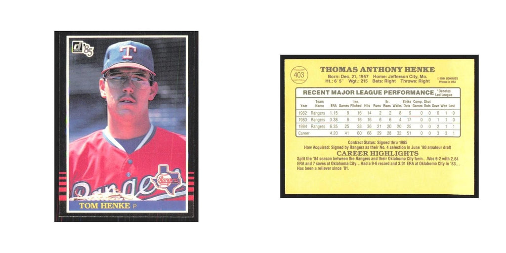 1985 Donruss Tom Henke Rangers #403