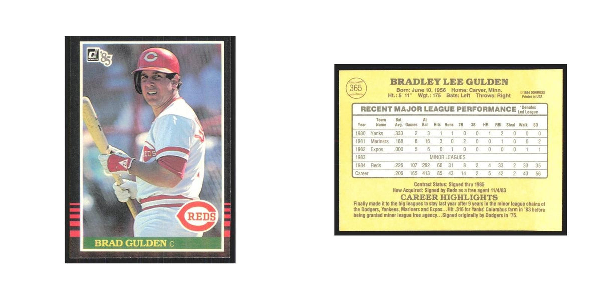 1985 Donruss Brad Gulden Reds #365