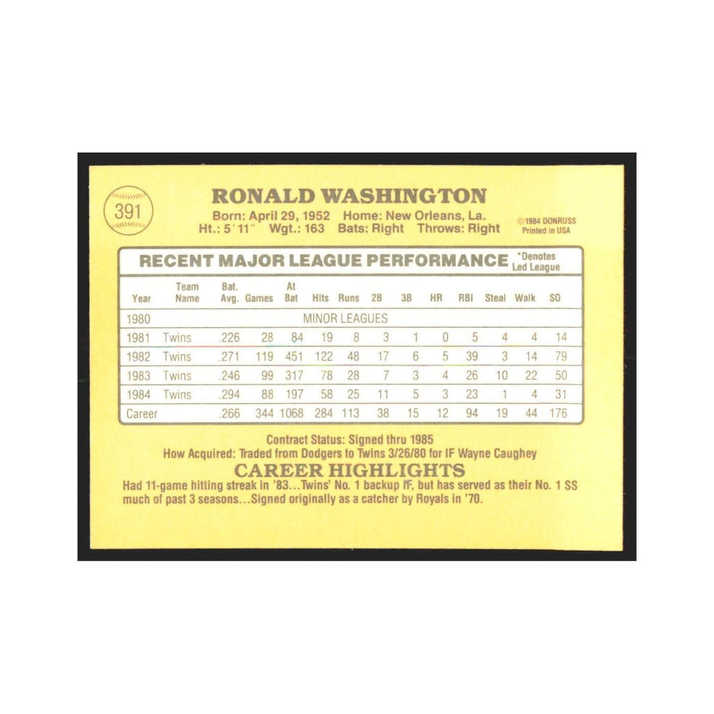 1985 Donruss Ron Washington Twins #391