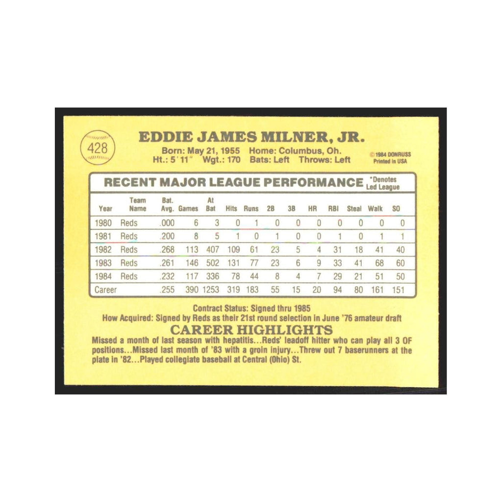 1985 Donruss Eddie Milner Reds #428