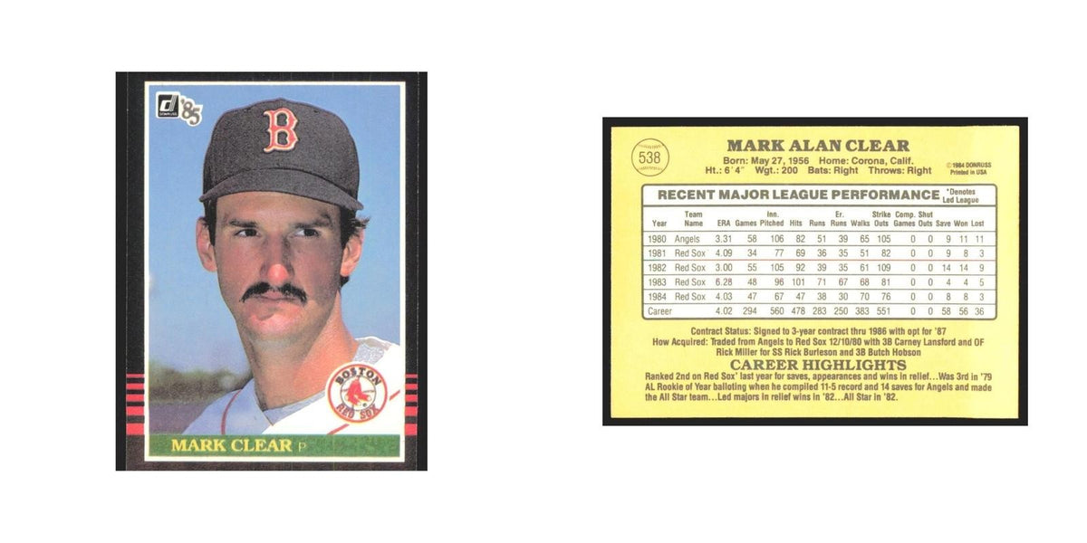 1985 Donruss Mark Clear Red Sox #538
