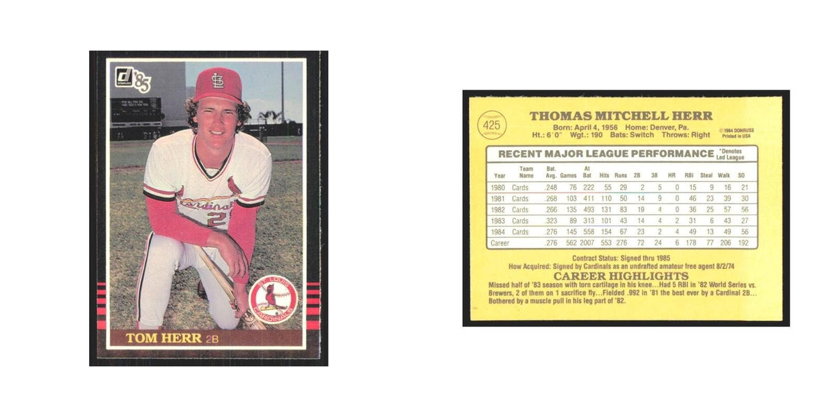 1985 Donruss Tom Herr Cardinals #425