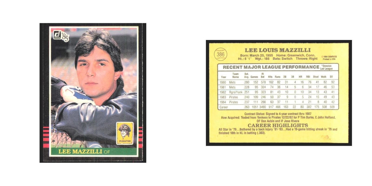 1985 Donruss Lee Mazzilli Pirates #386