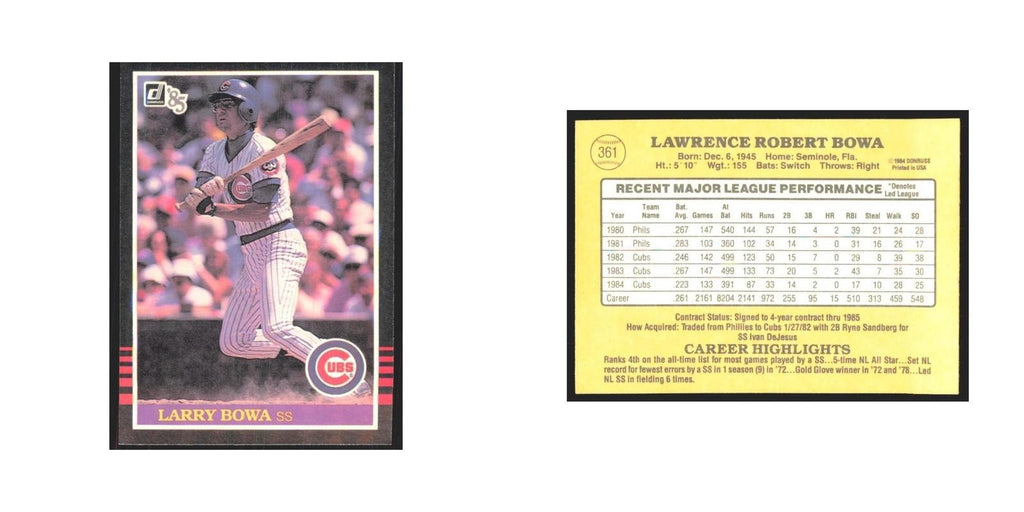 1985 Donruss Larry Bowa Cubs #361