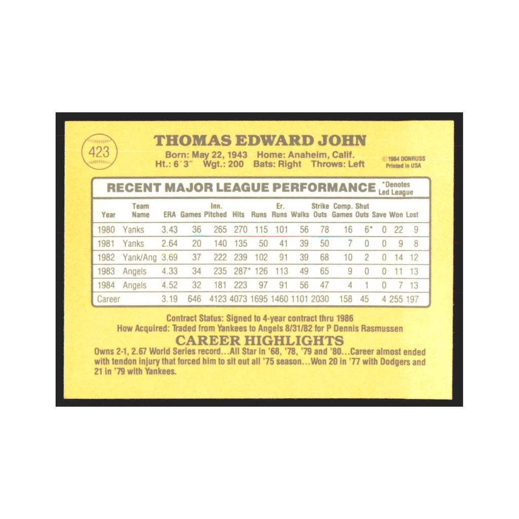 1985 Donruss Tommy John Angels #423