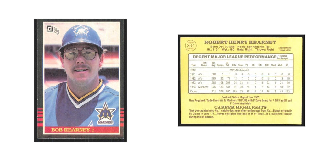 1985 Donruss Bob Kearney Mariners #362