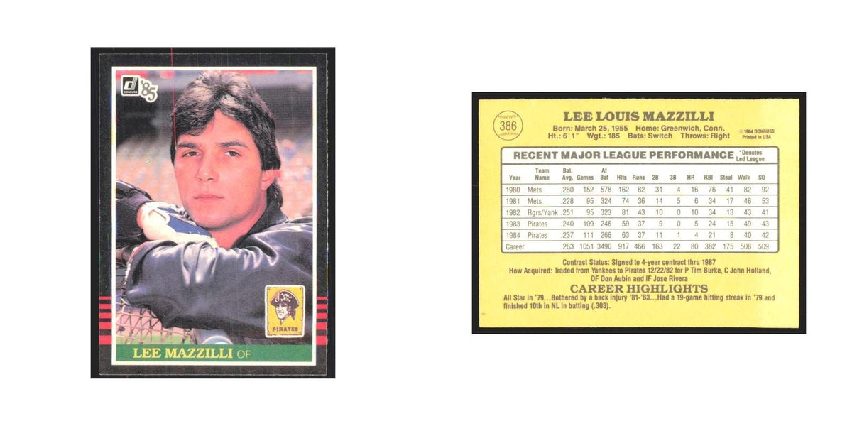 1985 Donruss Lee Mazzilli Pirates #386