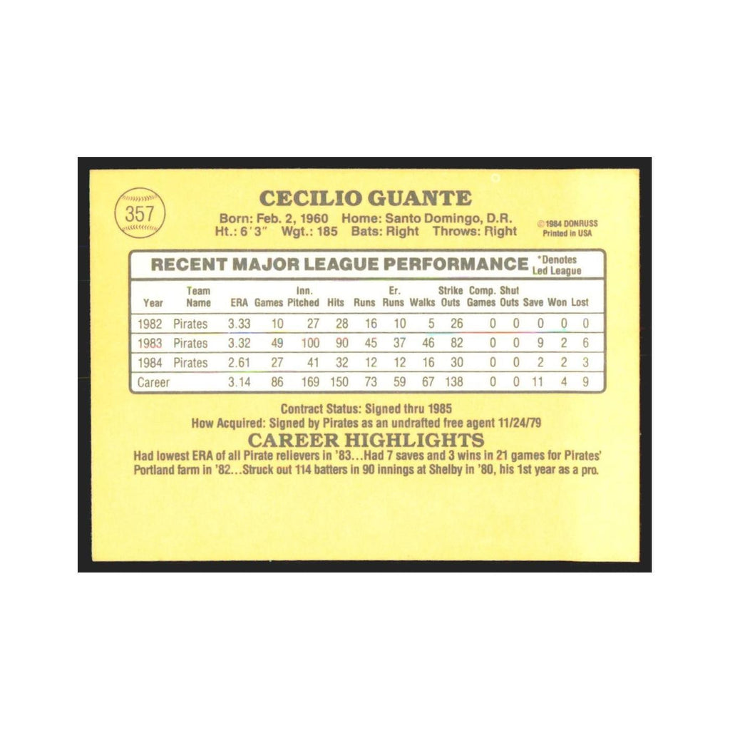 1985 Donruss Cecilio Guante Pirates #357