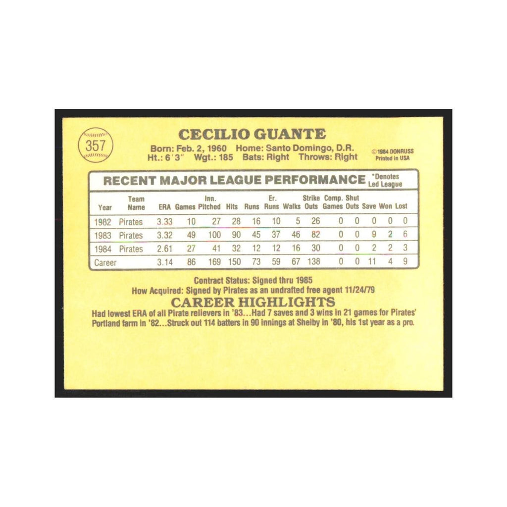 1985 Donruss Cecilio Guante Pirates #357