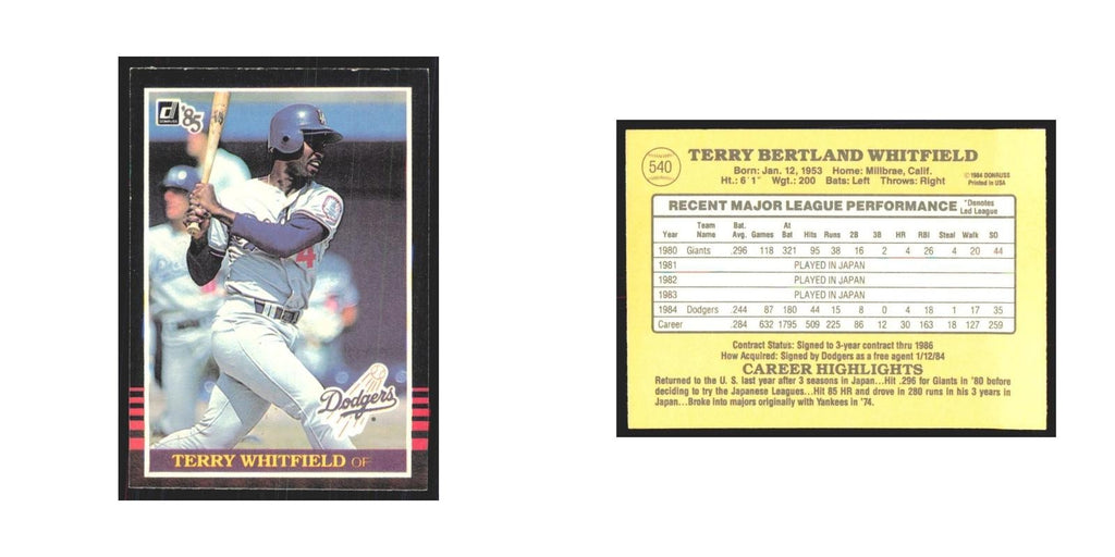 1985 Donruss Terry Whitfield Dodgers #540