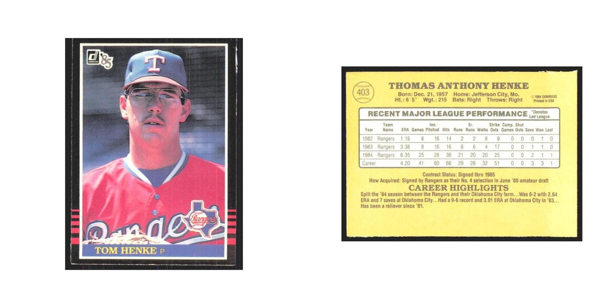 1985 Donruss Tom Henke Rangers #403